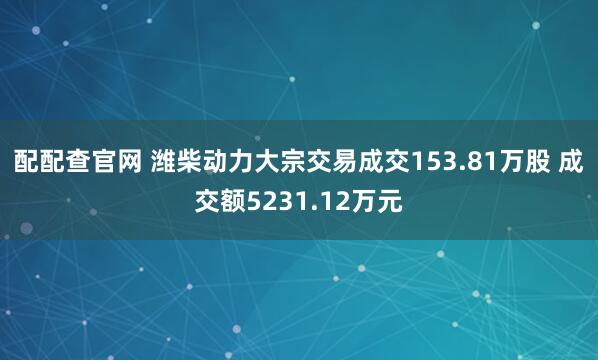 配配查官网 潍柴动力大宗交易成交153.81万股 成交额5231.12万元